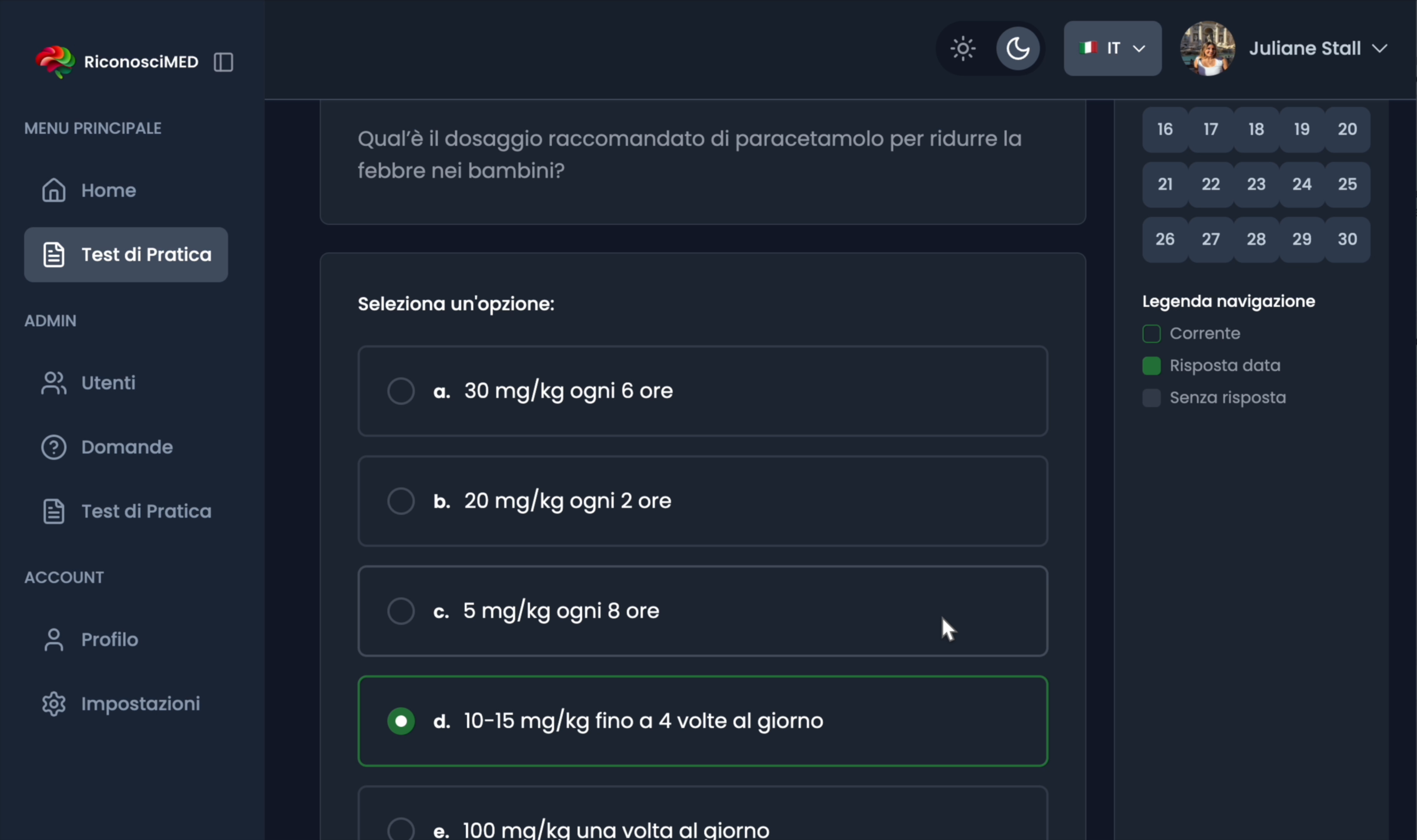 Quiz a scelta multipla della piattaforma